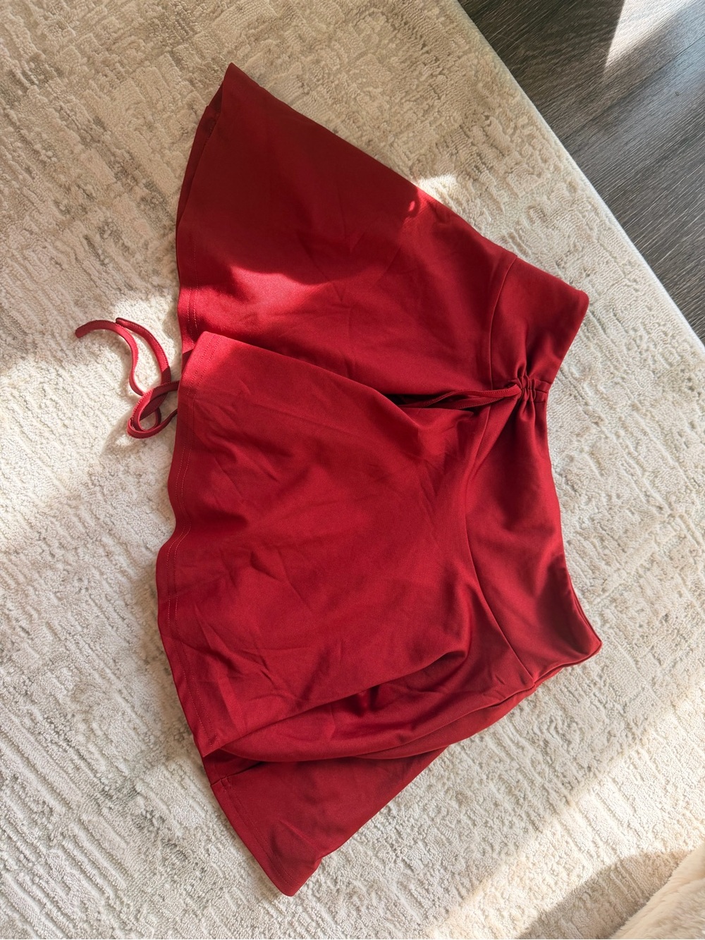 Red Wrap-Front Mini Skirt with Drawstring Waist